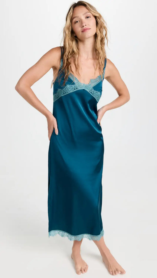 Simone Perele - Satin Secrets Nightdress Long Gown Cyan Blue