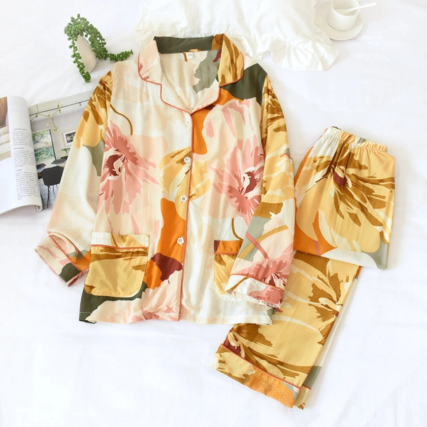 CLOSEOUT Viscose 2-Piece Neutral Floral Print Pajama Loungewear Set