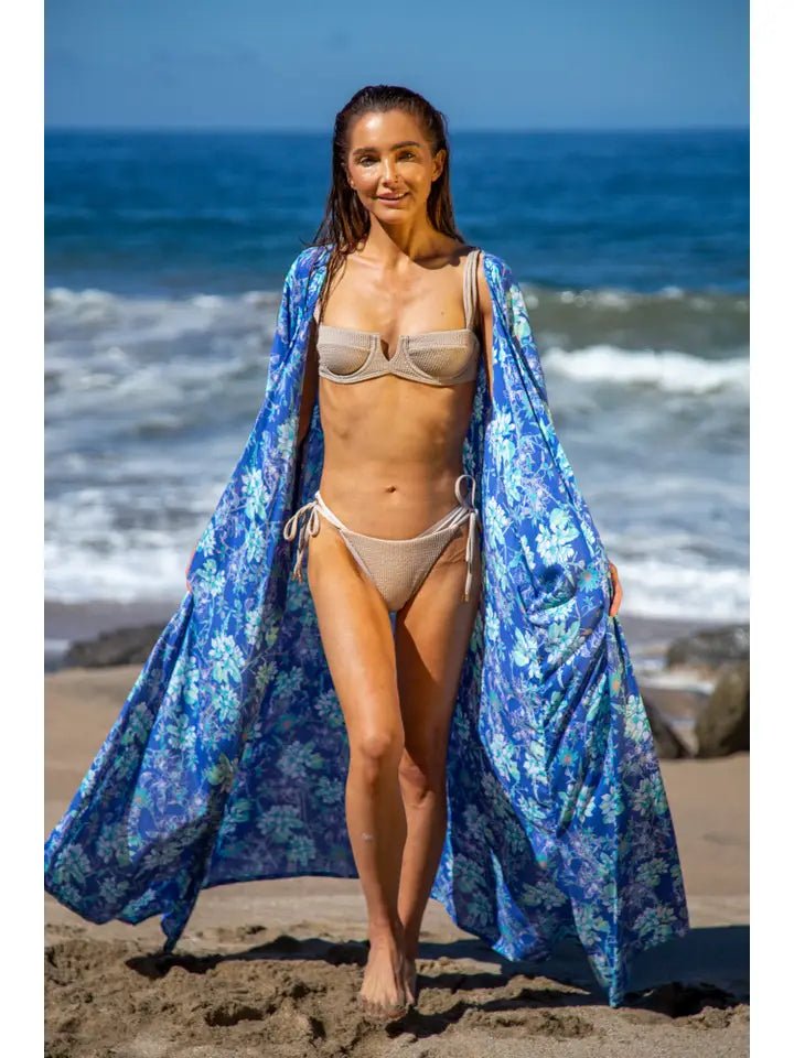 Kaftan Blue Block Printed Cover/Robe - Bambolina’s Boutique