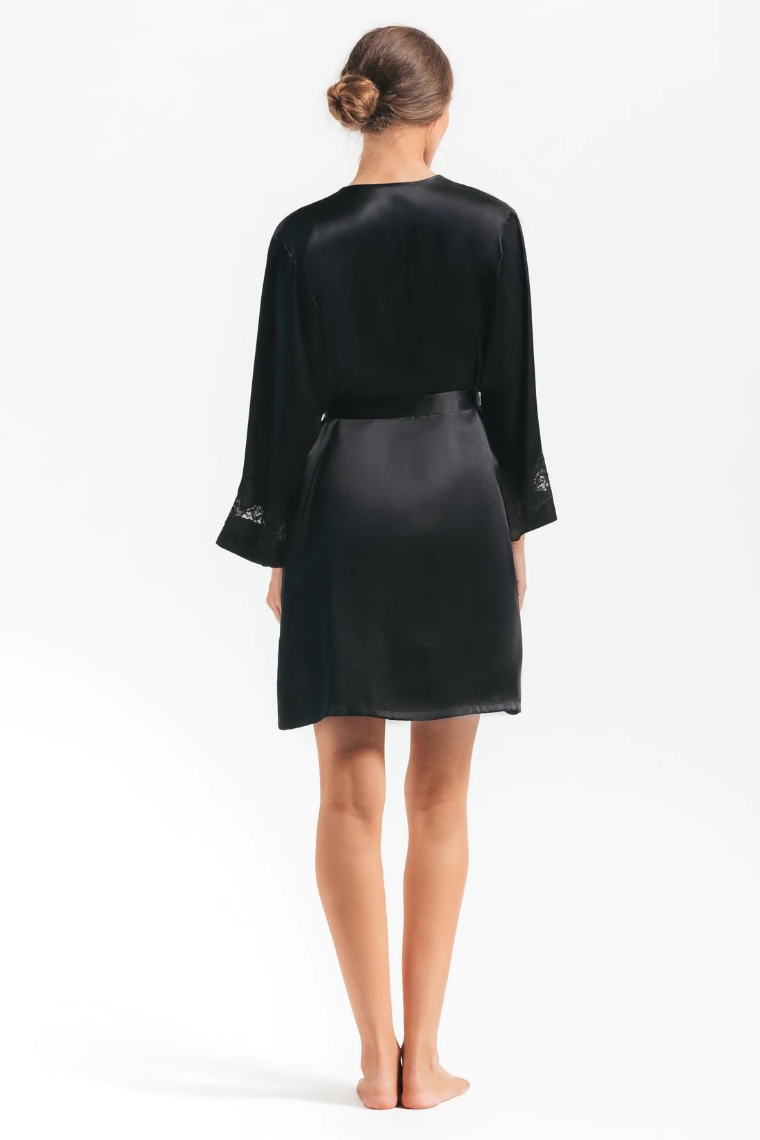 NK IMODE - Morgan Iconic Lace Silk Short Robe Black - Bambolina’s Boutique