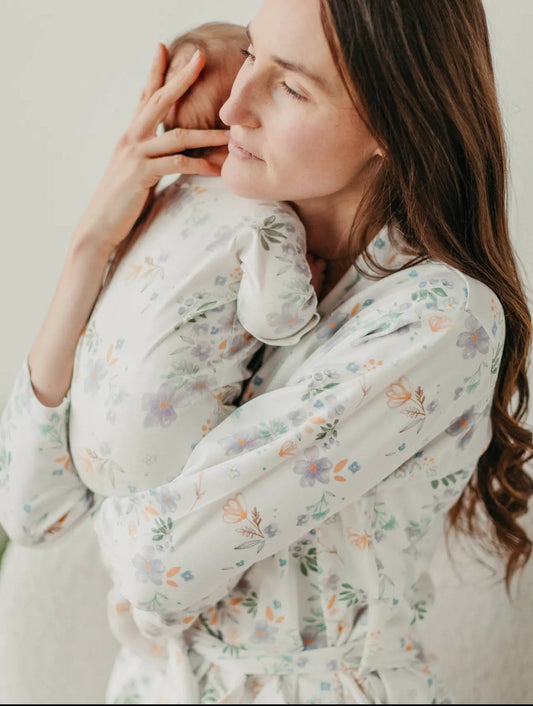 Organic Cotton Floral Robe w/Tie - Bambolina’s Boutique